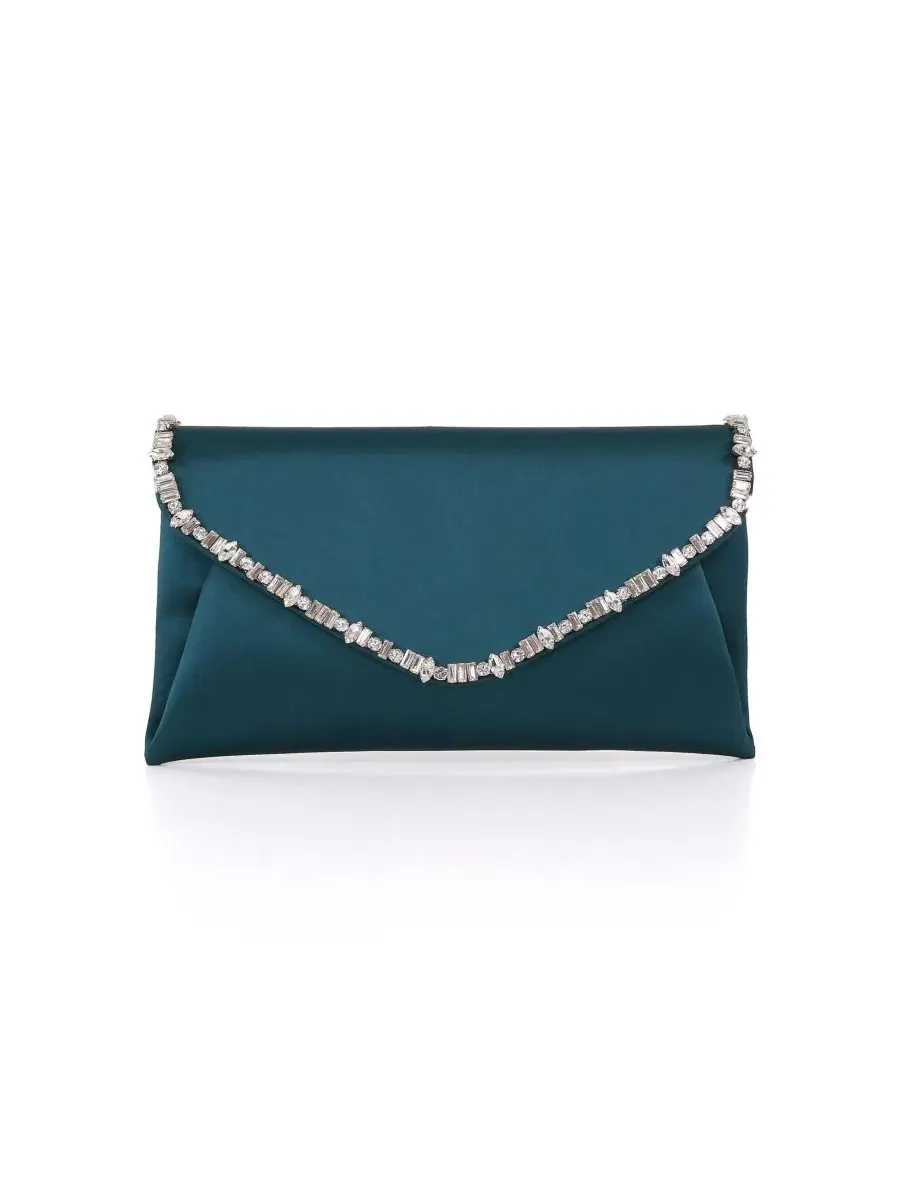 Вечерний клатч из атласа с кристаллами Mika Mix Crystal Neckline Jewel Badgley Mischka