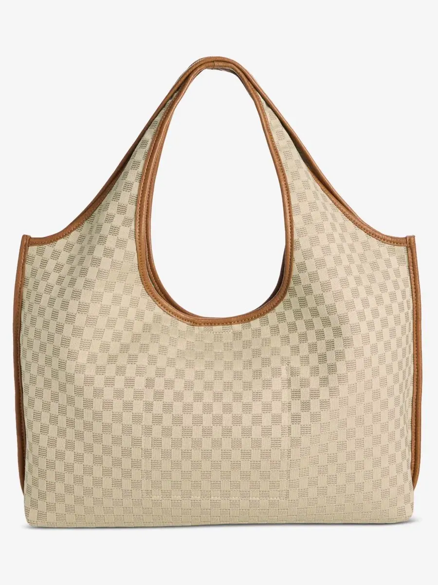 Сумка-шопер из мягкого трикотажа в клетку Extra-Large Style & Co — изображение 4 из 7, бежевый