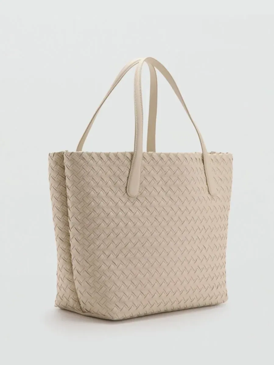 Сумка-шопер с плетением Braided Tote Bag MANGO — изображение 2 из 6, белый
