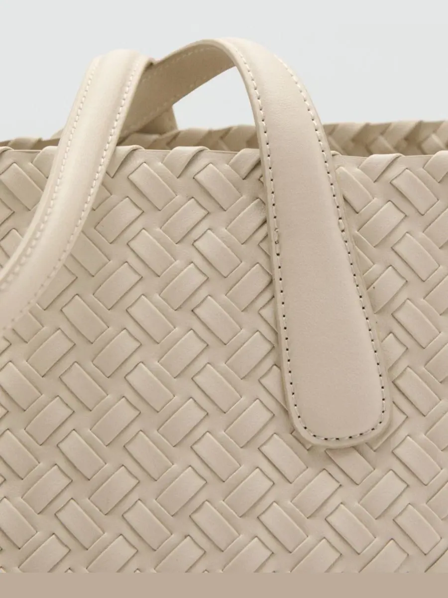 Сумка-шопер с плетением Braided Tote Bag MANGO — изображение 4 из 6, белый