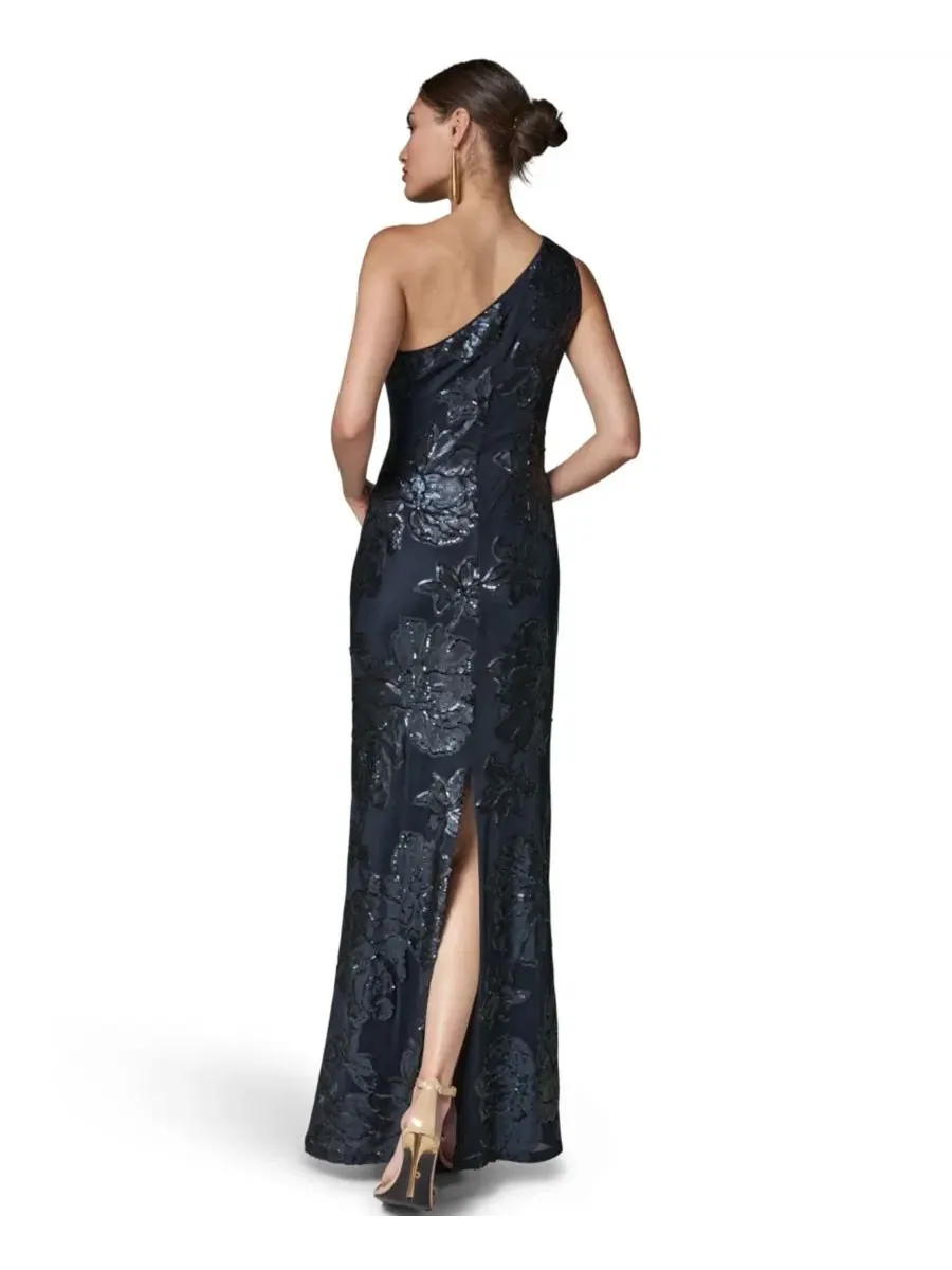 Платье вечернее с пайетками и цветочным принтом, One-Shoulder Donna Karan New York — изображение 4 из 6, черный