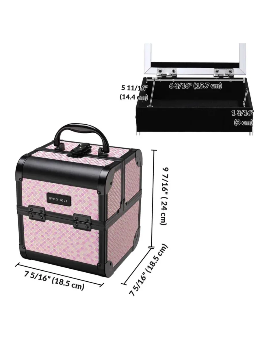 Косметичка с зеркалом, дорожный кейс для парикмахера в стиле ар-деко Bloom Byootique — изображение 5 из 9, розовый