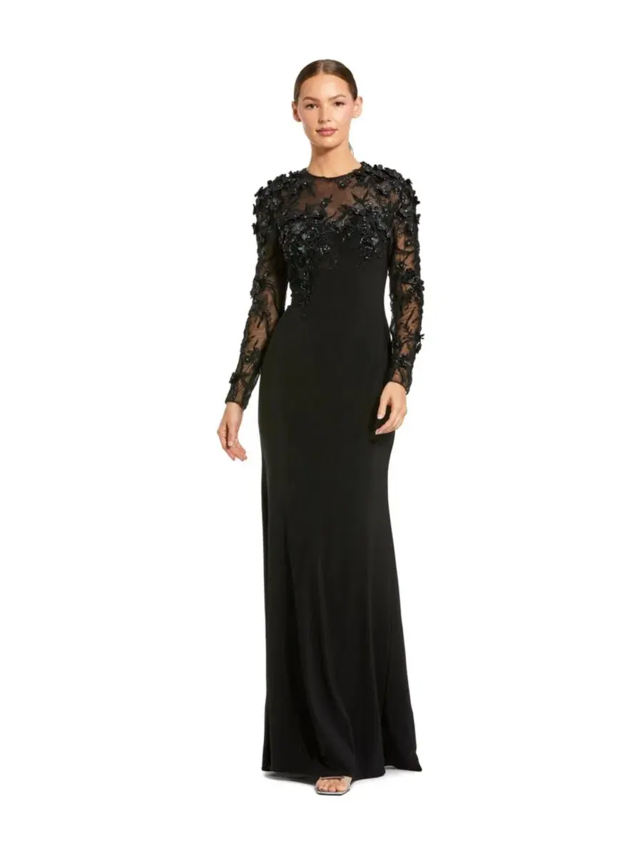 Вечернее платье с длинным рукавом и цветочной вышивкой Mac Duggal