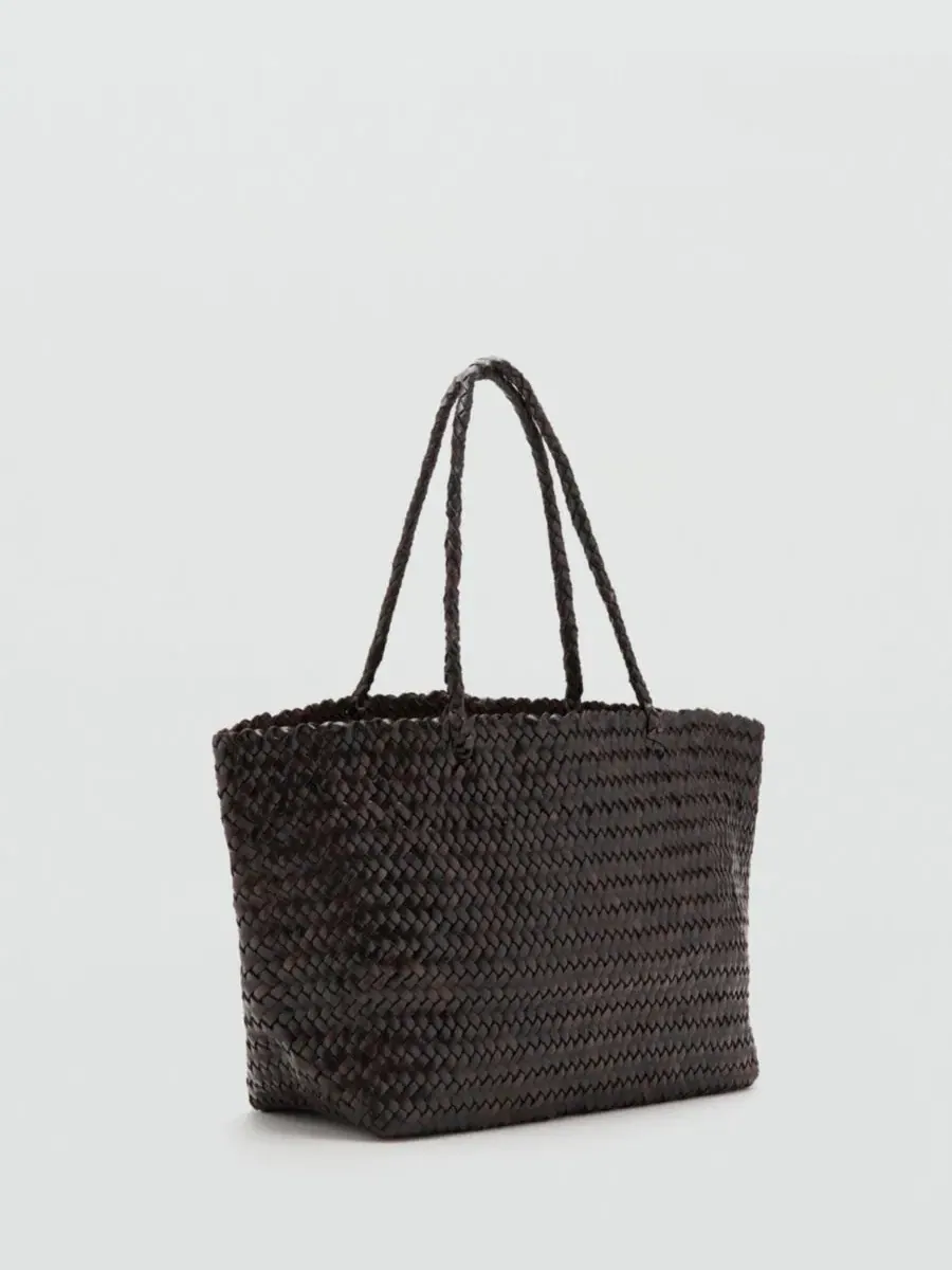 Сумка-шопер из козлиной кожи с плетением, Braided Leather Shopper MANGO — изображение 2 из 5, шоколад