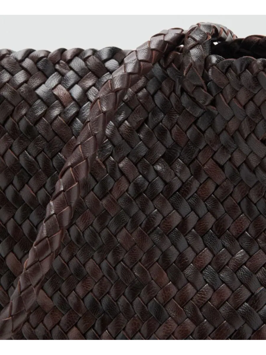 Сумка-шопер из козлиной кожи с плетением, Braided Leather Shopper MANGO — изображение 3 из 5, шоколад