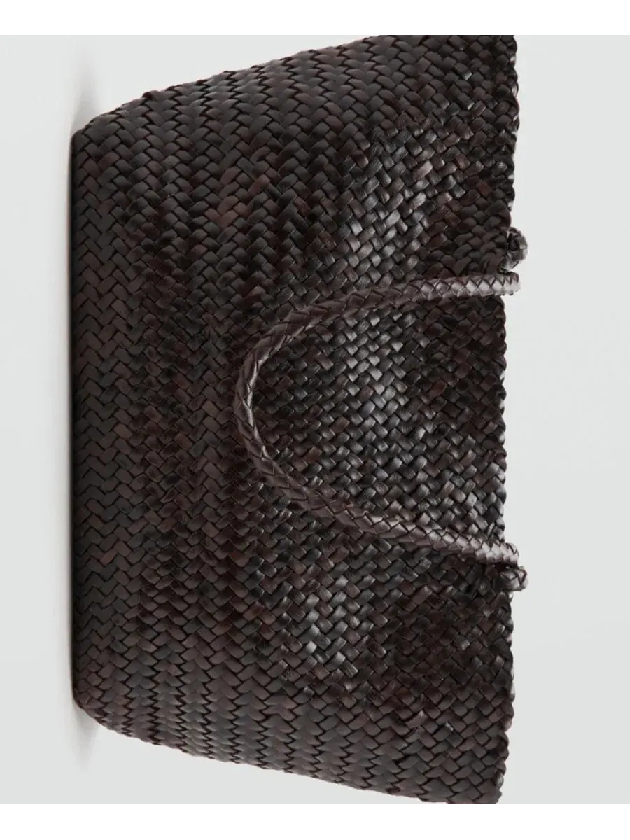 Сумка-шопер из козлиной кожи с плетением, Braided Leather Shopper MANGO — изображение 4 из 5, шоколад