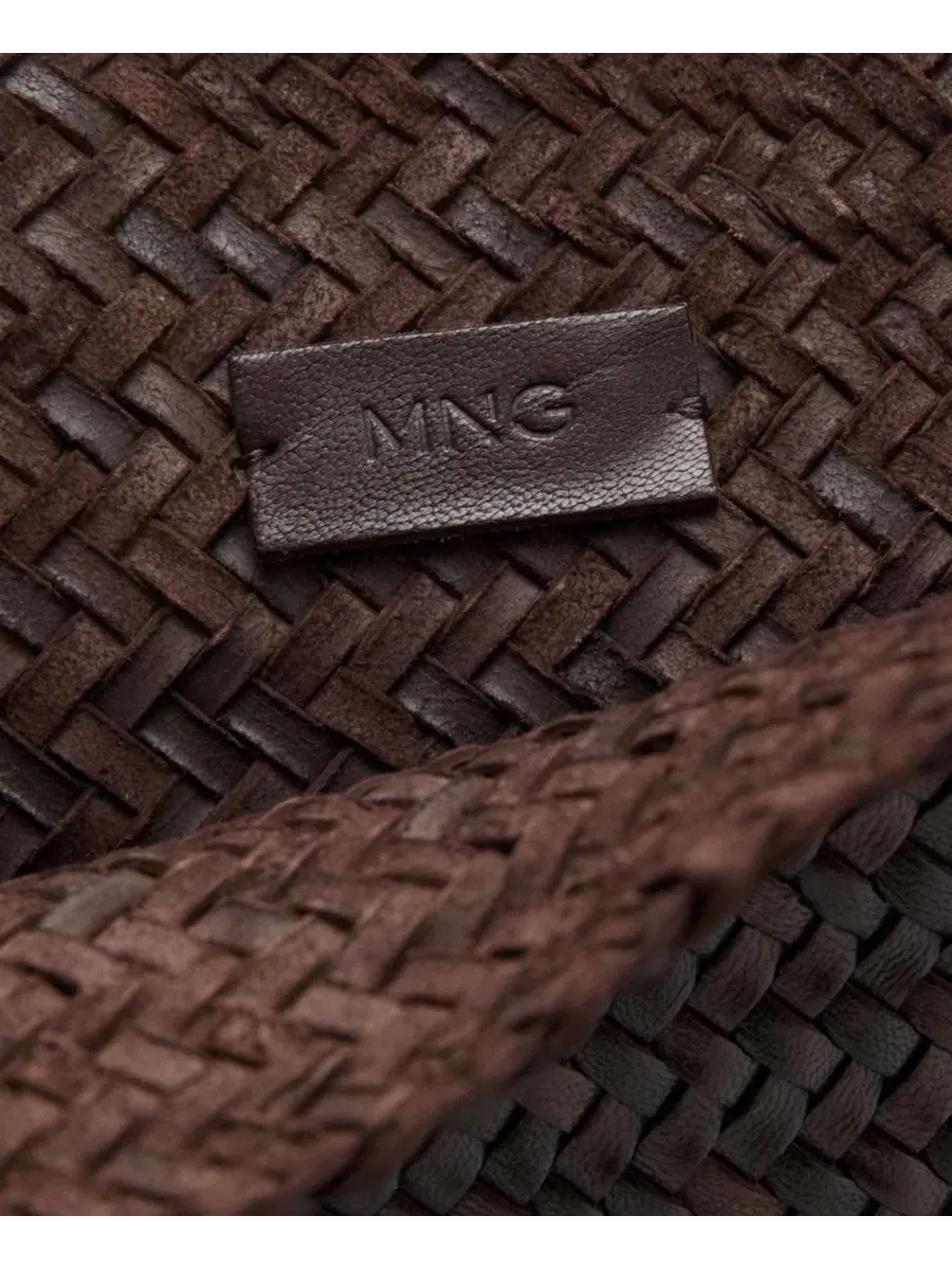 Сумка-шопер из козлиной кожи с плетением, Braided Leather Shopper MANGO — изображение 5 из 5, шоколад