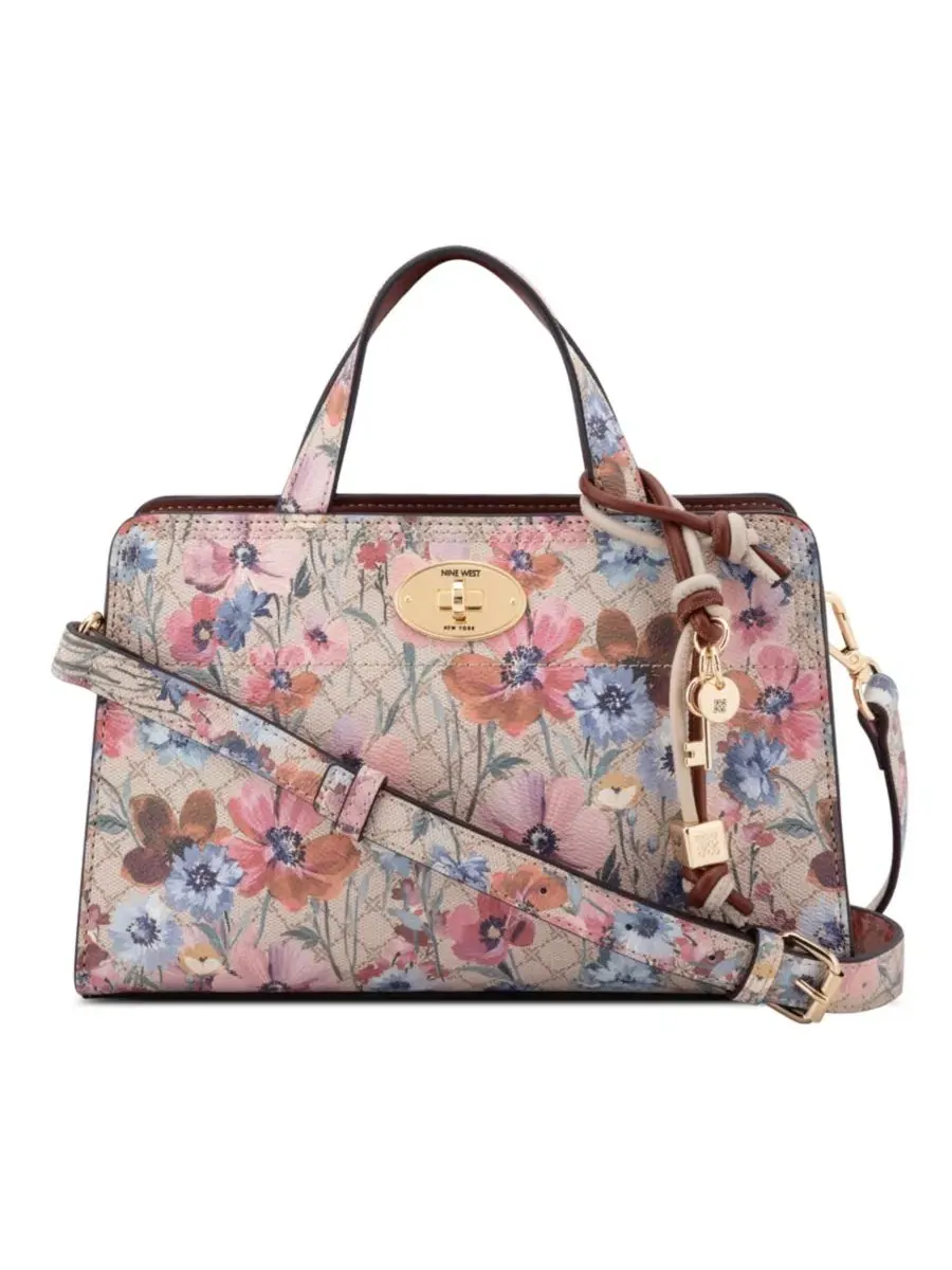 Мини-сэтчел-кроссбоди Khora East West Small Satchel Crossbody Bag Nine West, Floral Logo Chestnut