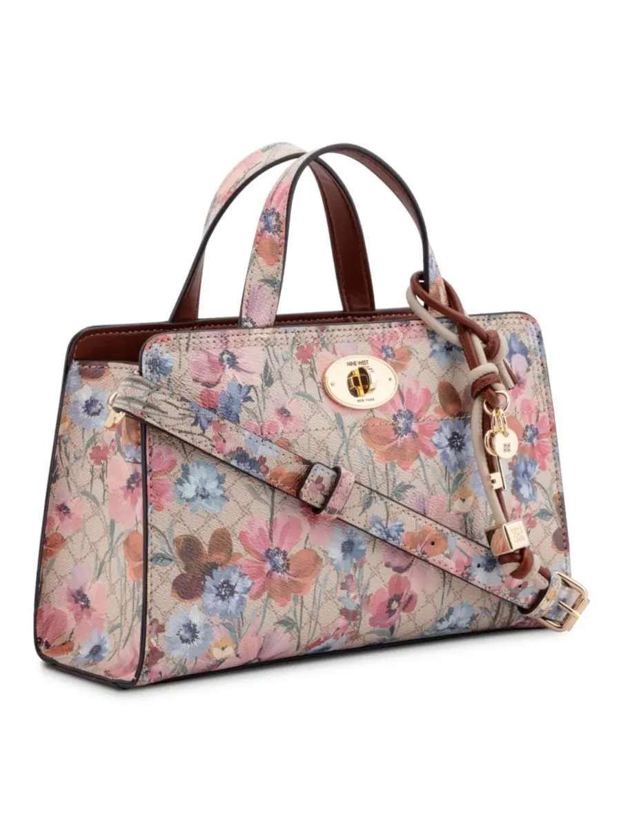 Мини-сэтчел-кроссбоди Khora East West Small Satchel Crossbody Bag Nine West, Floral Logo Chestnut — изображение 4 из 5