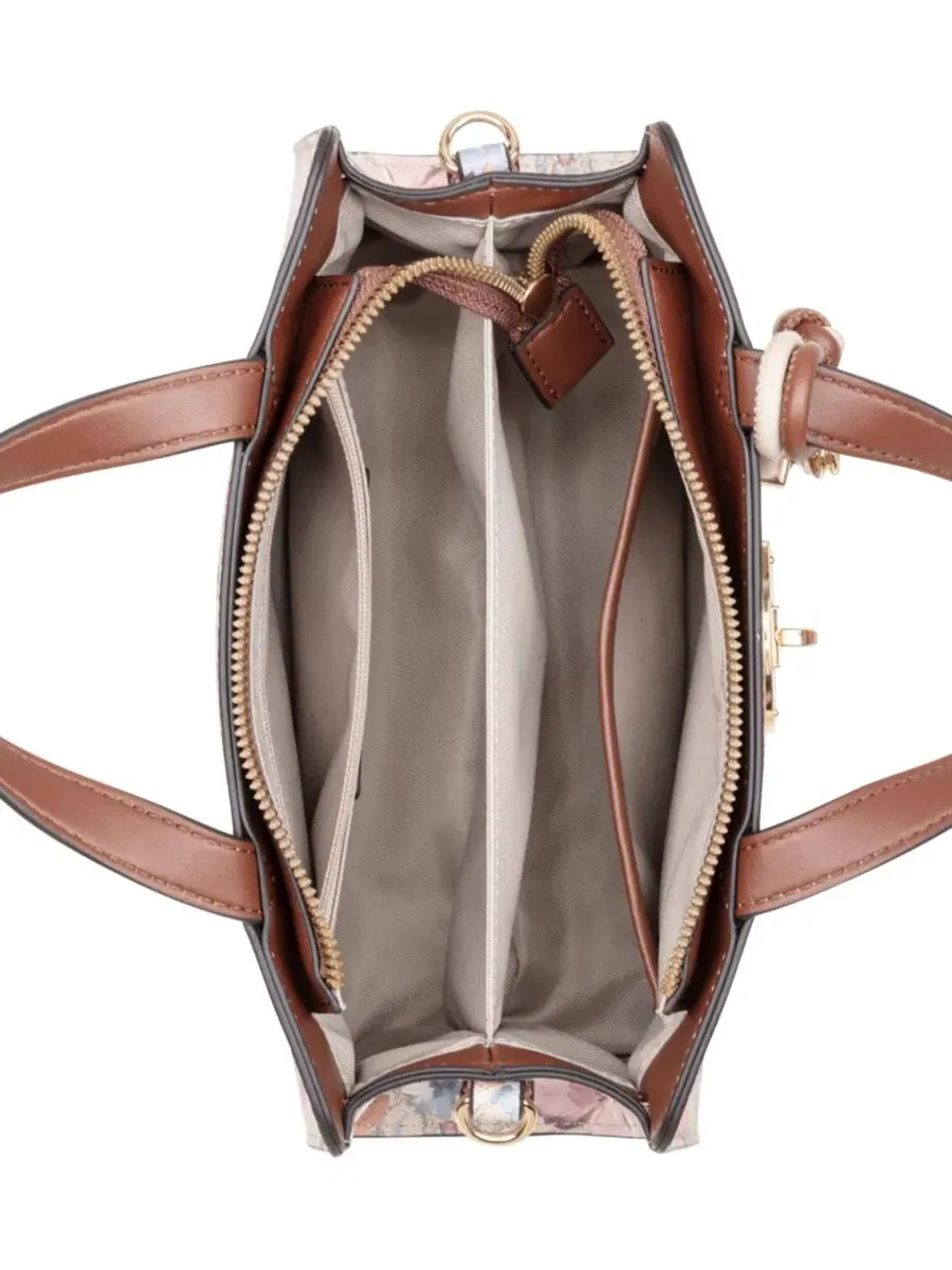 Мини-сэтчел-кроссбоди Khora East West Small Satchel Crossbody Bag Nine West, Floral Logo Chestnut — изображение 5 из 5