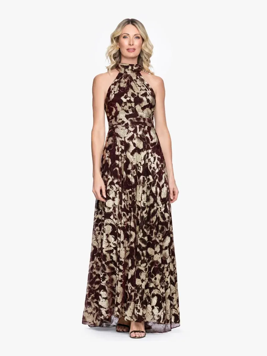 Вечернее платье-бюстье с открытой спиной, модель Petite Sleeveless Halter Neck Gown Betsy & Adam