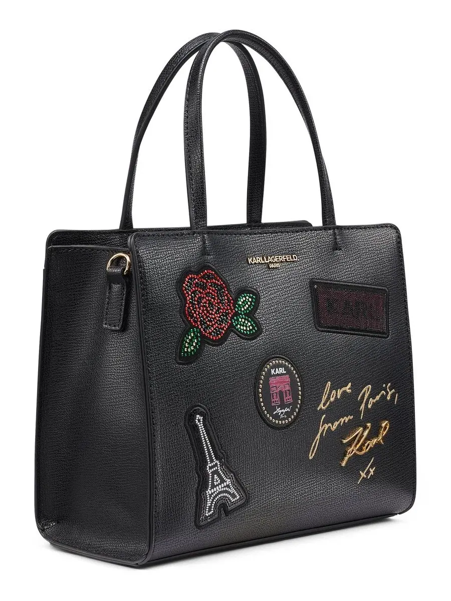 Сумка-шопер Maybelle Logo Print Small Satchel KARL LAGERFELD PARIS — изображение 3 из 8, черный/серебристый