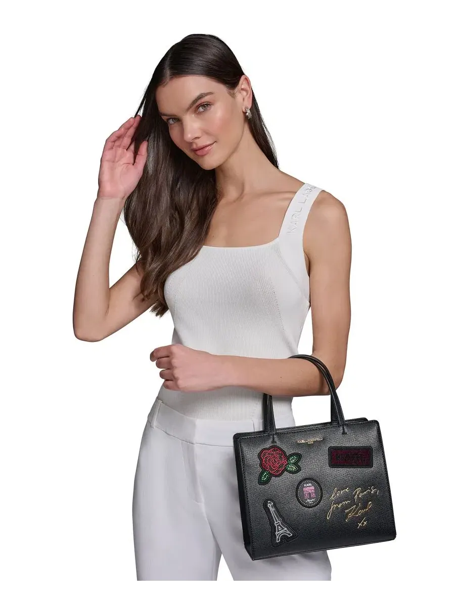 Сумка-шопер Maybelle Logo Print Small Satchel KARL LAGERFELD PARIS — изображение 7 из 8, черный/серебристый