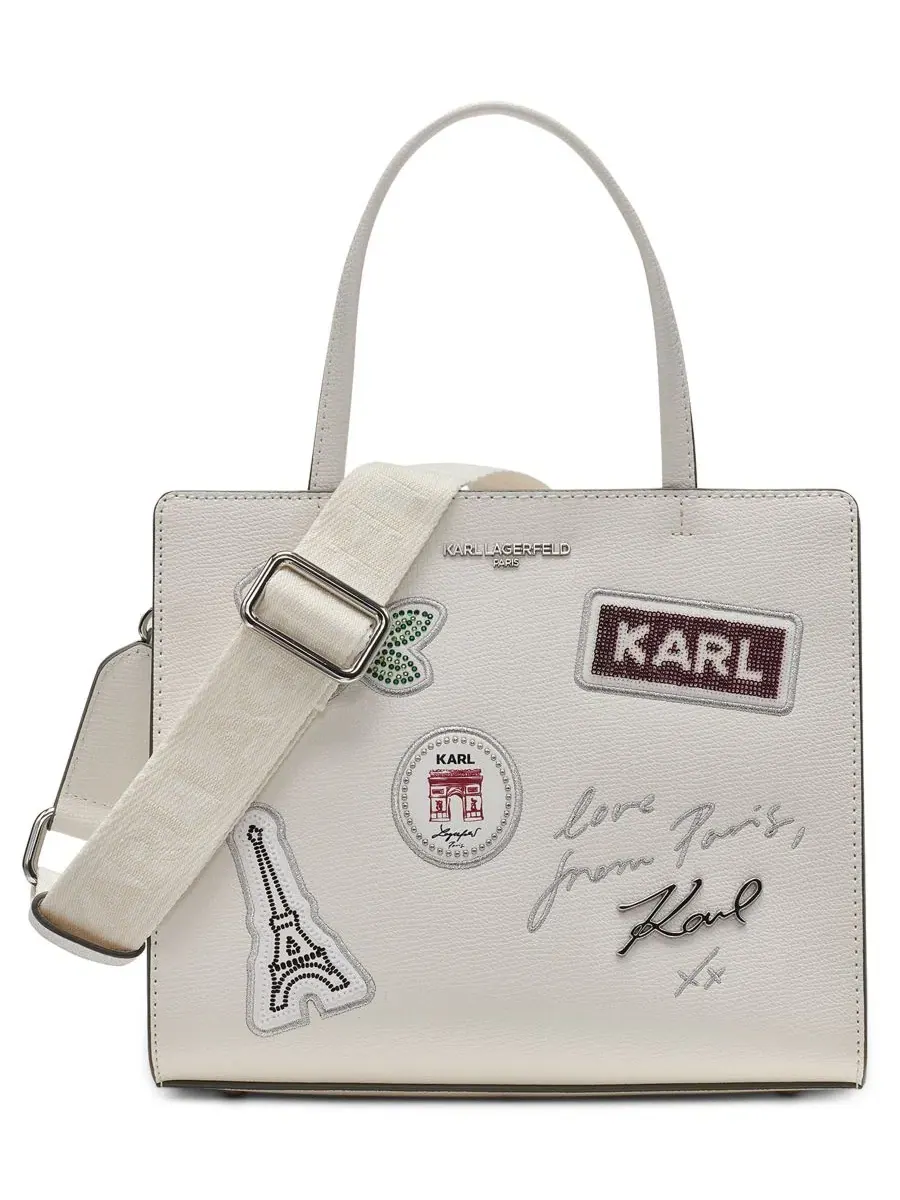 Сумка-сатчел с принтом Maybelle Logo Print Small Satchel KARL LAGERFELD PARIS — изображение 1 из 5, белый/серебристый