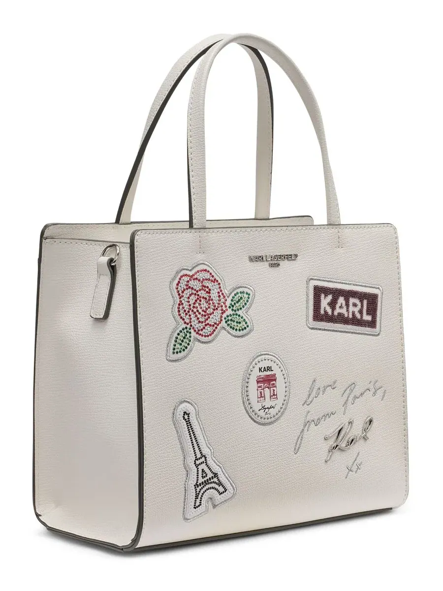 Сумка-сатчел с принтом Maybelle Logo Print Small Satchel KARL LAGERFELD PARIS — изображение 3 из 5, белый/серебристый