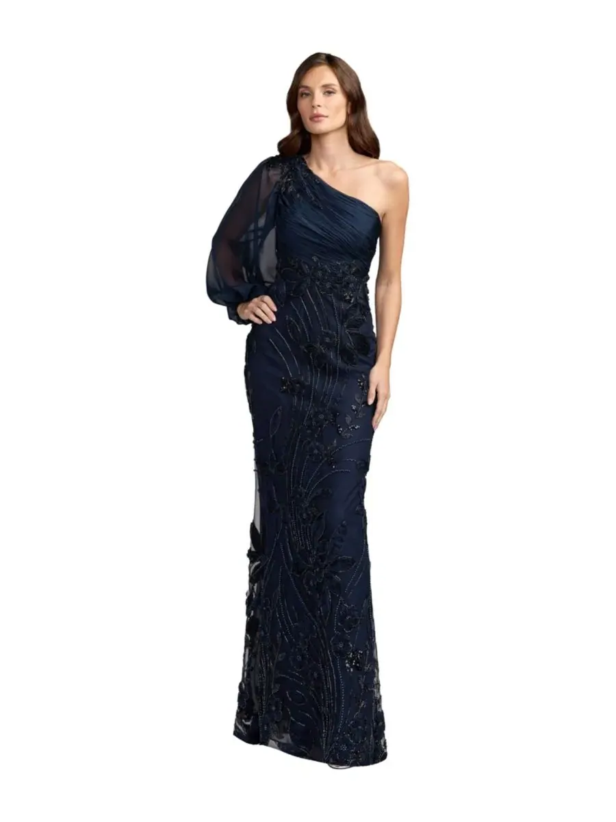 Вечернее платье с одним плечом и цветочной вышивкой Petite One Shoulder Chiffon Gown with