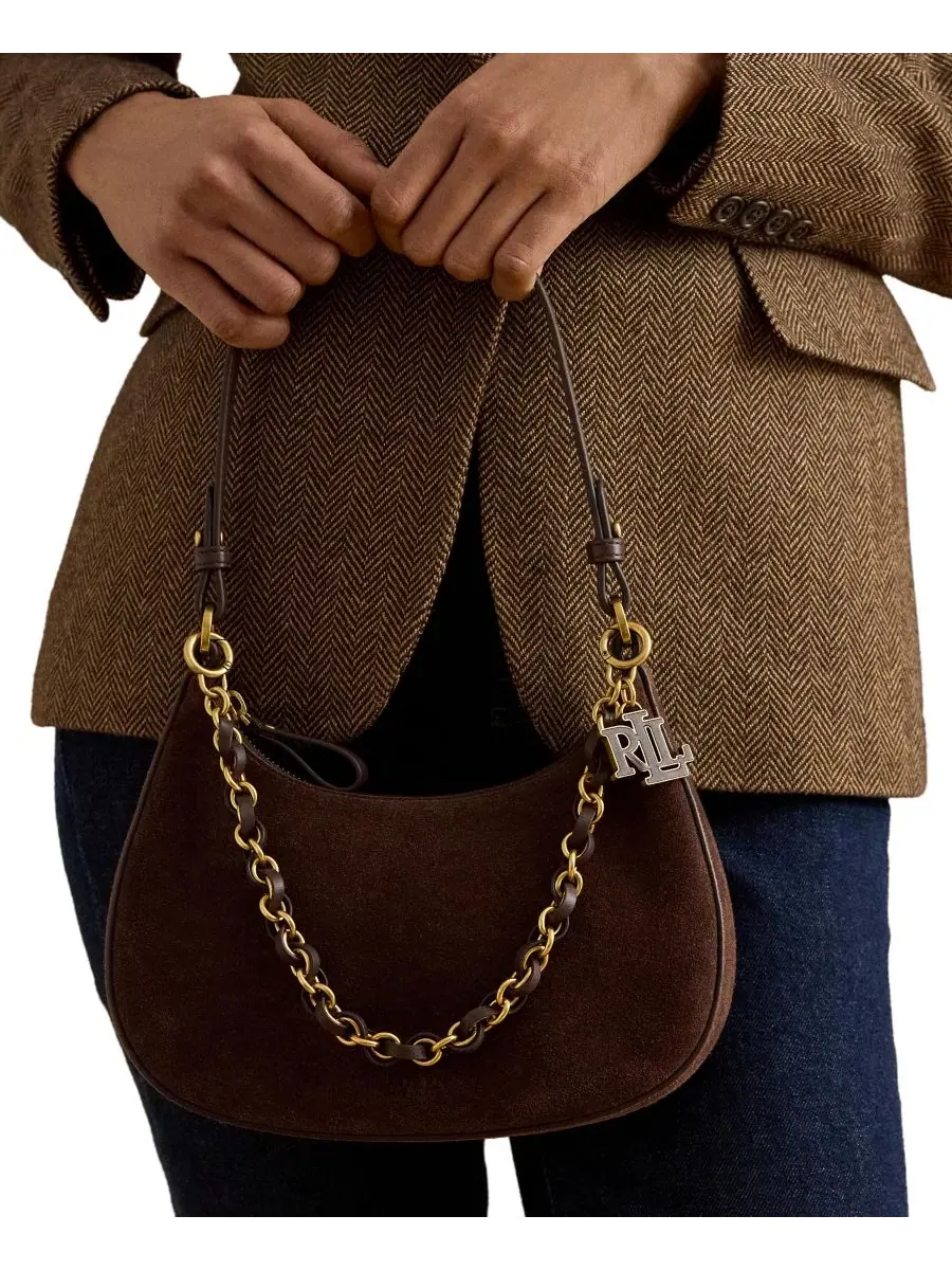 Мини-сумка через плечо Marcy Suede Zipper Lauren Ralph Lauren — изображение 2 из 7, коричневый
