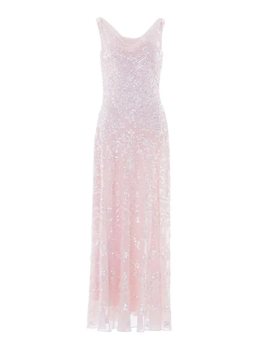 Вечернее платье из шифона с пайетками Freya Georgette Sleeveless Gown Needle & Thread — изображение 2 из 4, раковина