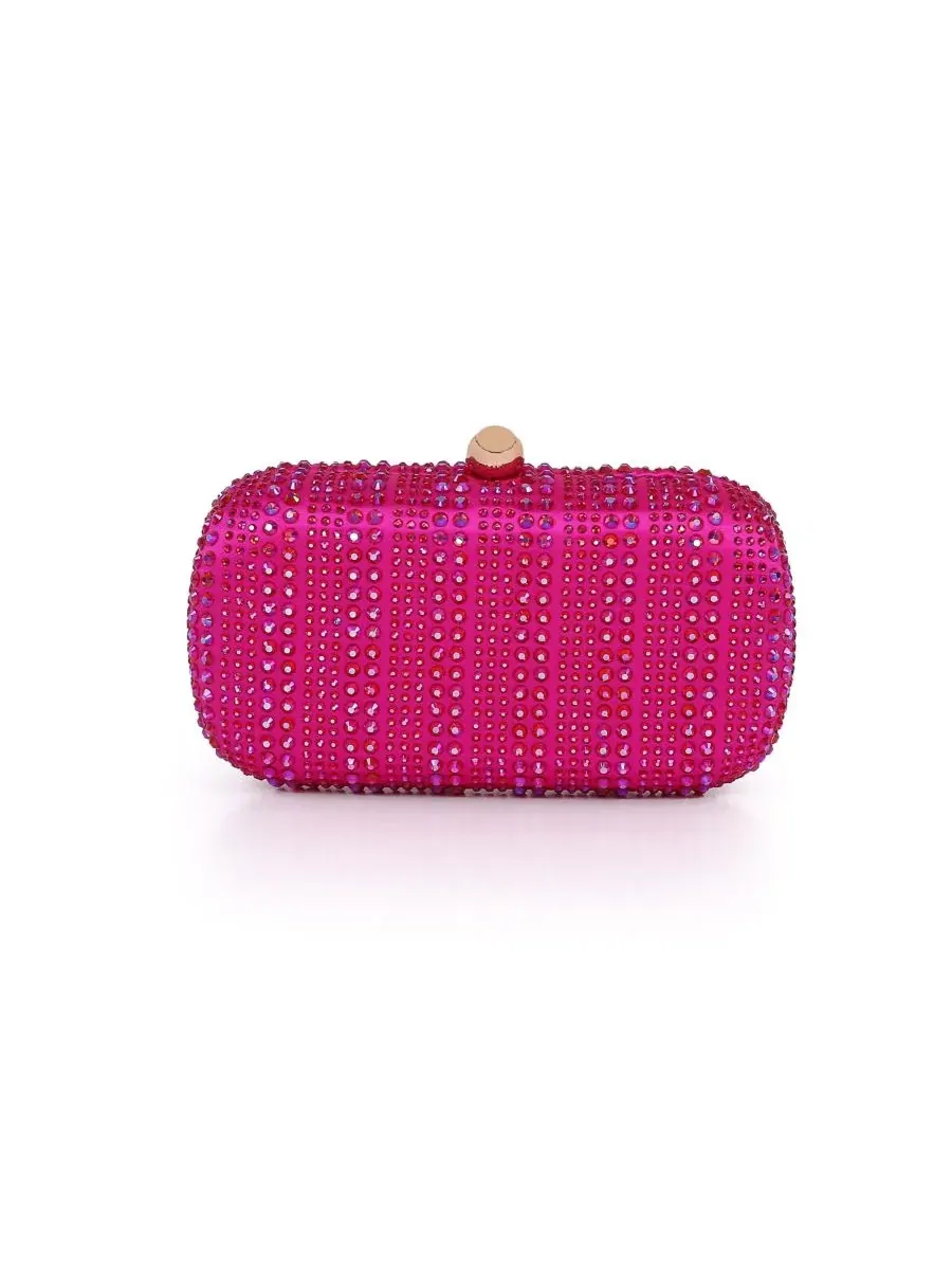 Вечерний клатч-минаудиер с кристаллами Harlow Crystal Minaudiere Jewel Badgley Mischka — изображение 1 из 4, розовый