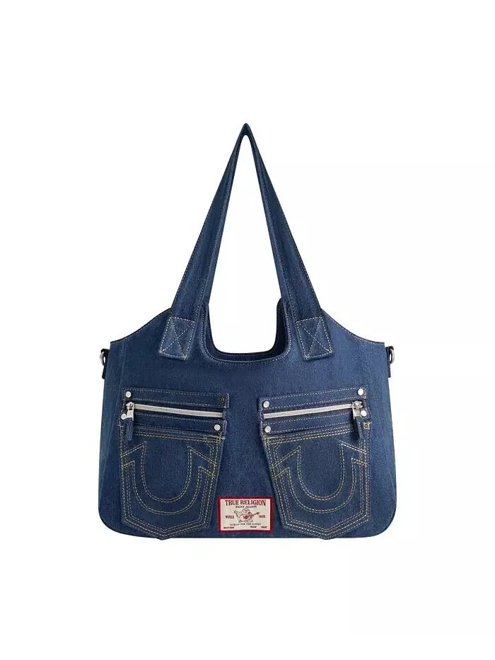 Джинсовая сумка-портфель с подковой строчкой True Religion