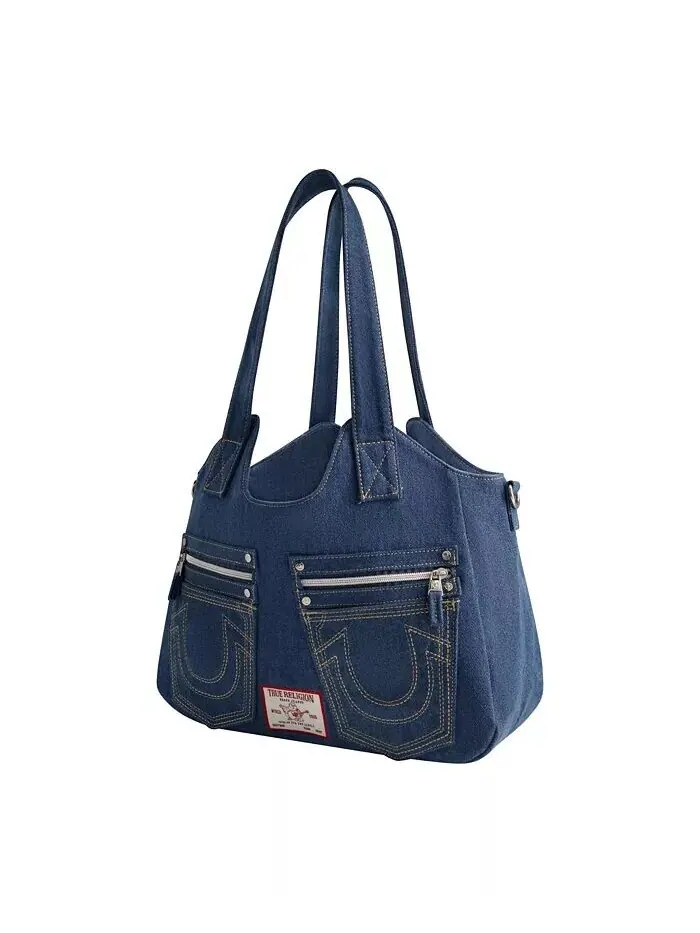 Джинсовая сумка-портфель с подковой строчкой True Religion — изображение 3 из 5, синий