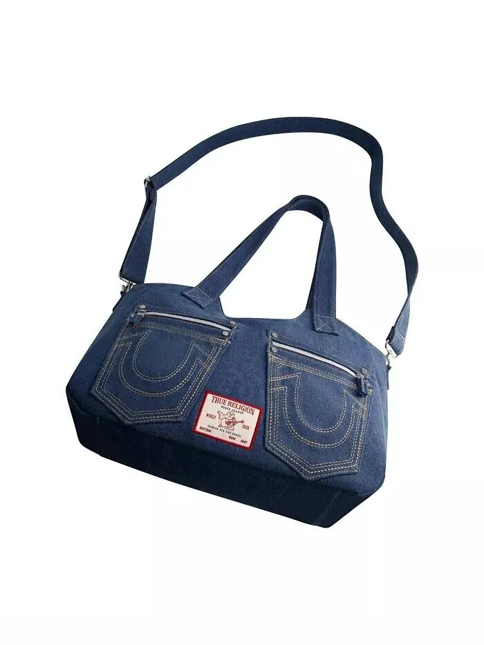 Джинсовая сумка-портфель с подковой строчкой True Religion — изображение 4 из 5, синий