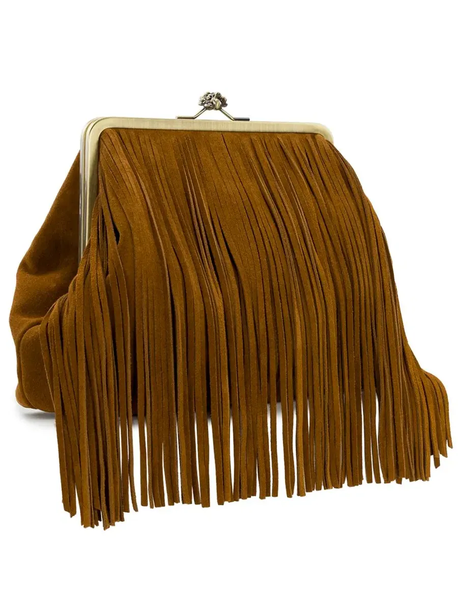 Сумка через плечо Vivienne Medium Suede Fringe Kiss-Lock Frame Patricia Nash — изображение 3 из 7, коричневый