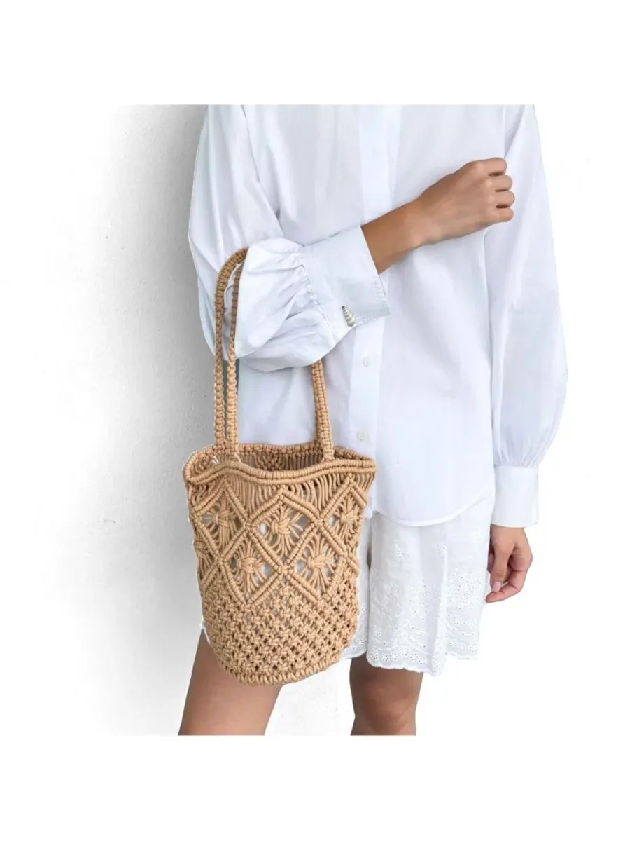 Сумка-шопер с крючком из рафии Natural Raffia Crochet Adornia Fine — изображение 2 из 3, коричневый