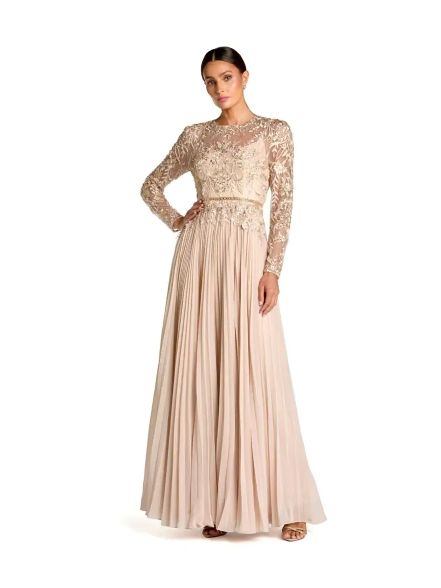 Вечернее платье с длинным рукавом, с вышивкой и бисером, Petite Long Sleeve Chiffon Embellished