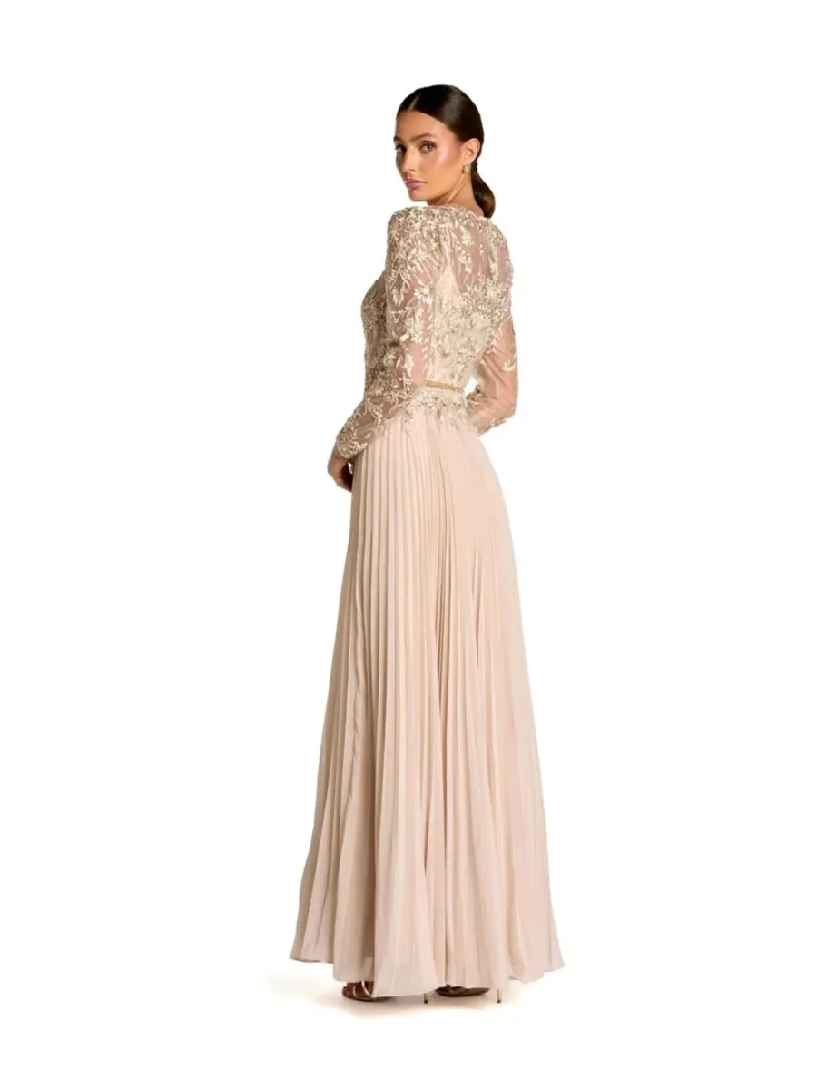 Вечернее платье с длинным рукавом, с вышивкой и бисером, Petite Long Sleeve Chiffon Embellished — изображение 2 из 3, тауп