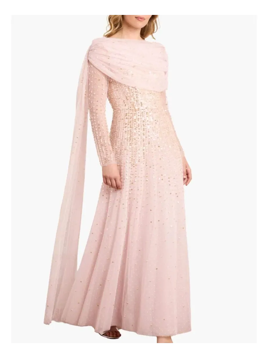 Платье с пайетками с длинным рукавом Moonlight Sequin Draped Long Sleeve Gown Needle & Thread — изображение 1 из 4
