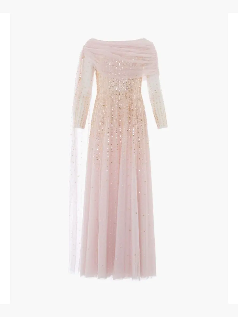 Платье с пайетками с длинным рукавом Moonlight Sequin Draped Long Sleeve Gown Needle & Thread — изображение 4 из 4