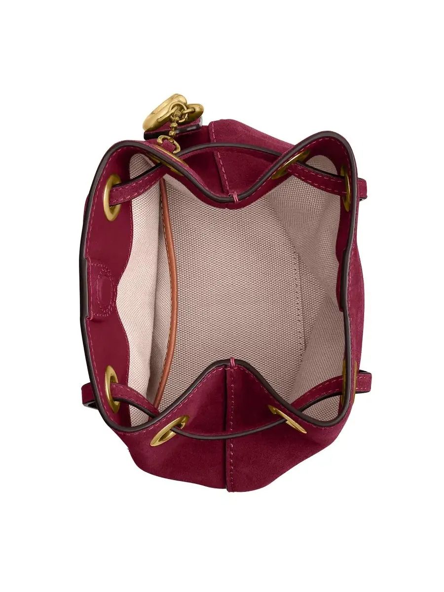 Маленькая нефритовая замшевая сумка через плечо на завязках Coach — изображение 3 из 5, розовый