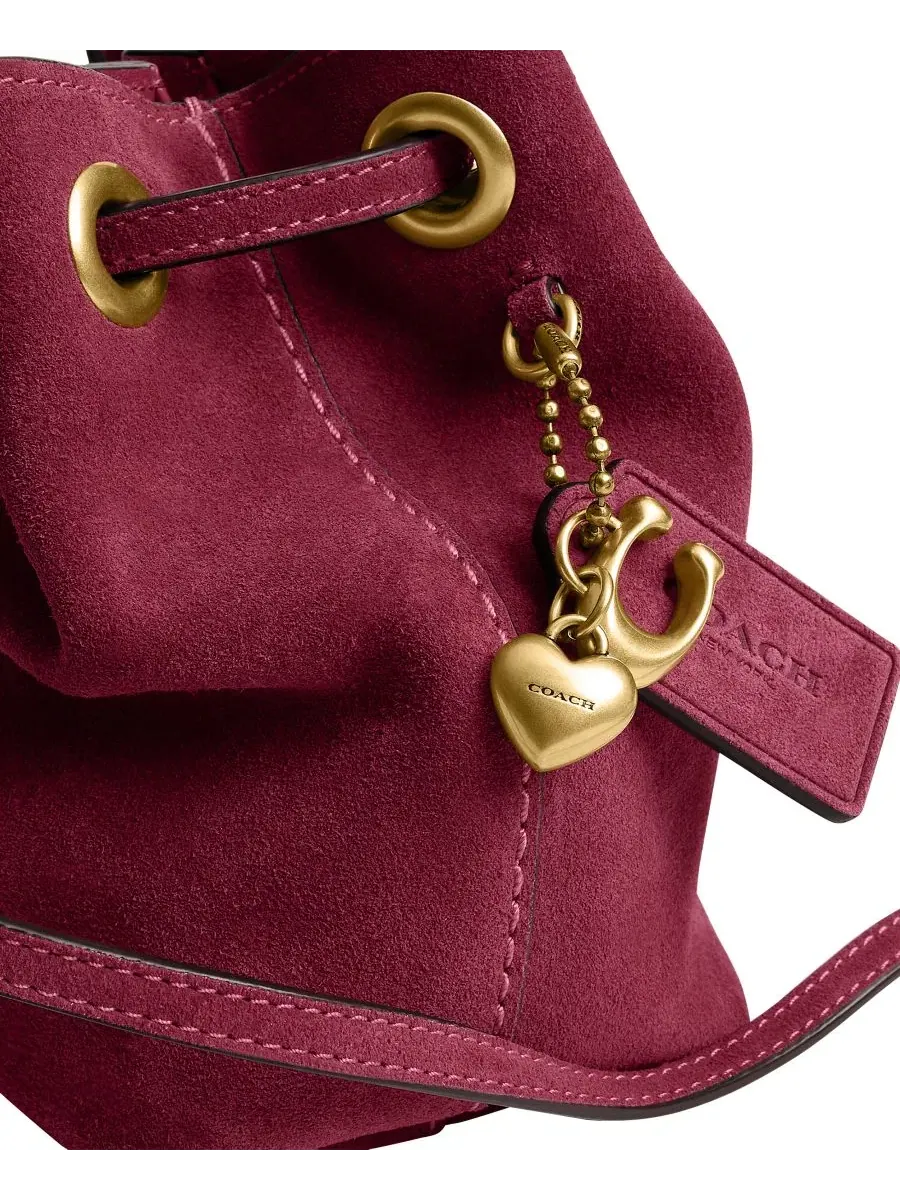 Маленькая нефритовая замшевая сумка через плечо на завязках Coach — изображение 5 из 5, розовый