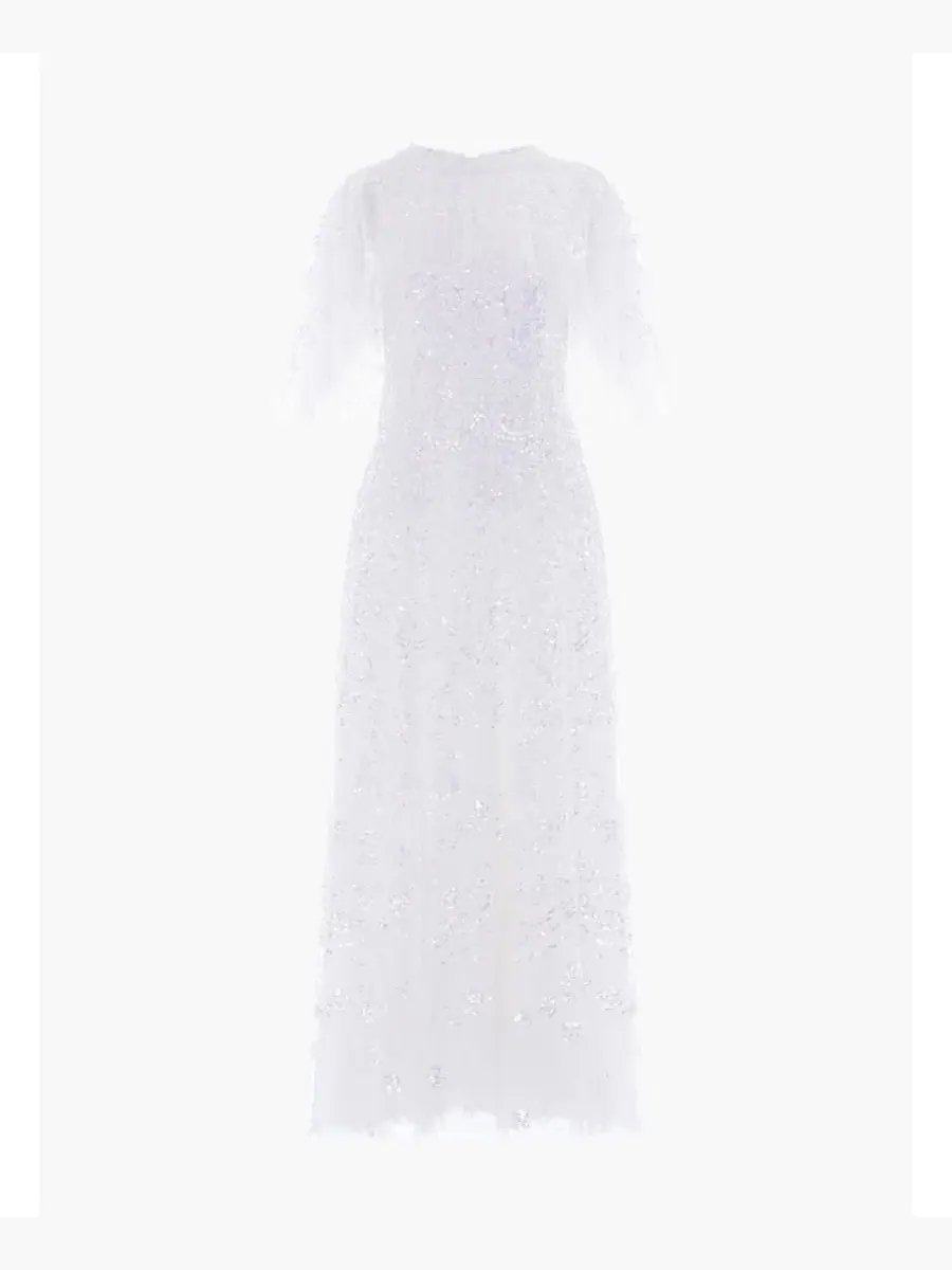Вечернее платье с пайетками и накидкой Freya Cape Ankle Gown Needle & Thread — изображение 3 из 4, белый