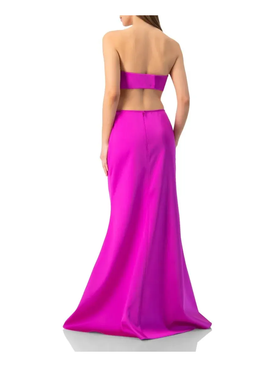 Вечернее платье без бретелек с бантом и вырезом, модель Bow-Front Crop-Top Gown Ivonne — изображение 2 из 6, маджента