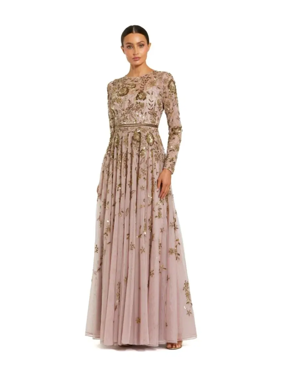 Платье вечернее с длинным рукавом, с цветочной вышивкой Mac Duggal