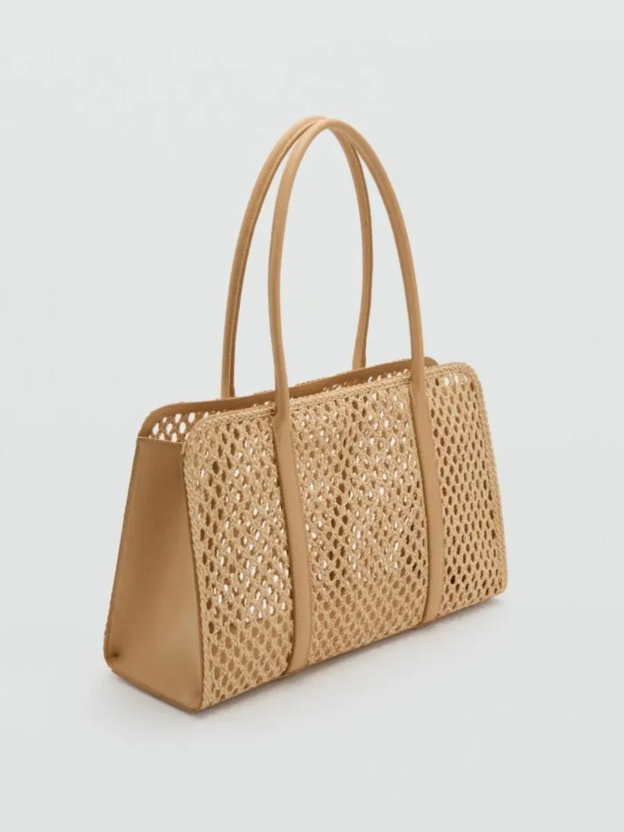Сумка через плечо плетеная Braided Shoulder Bag MANGO — изображение 4 из 4, светлый бежевый