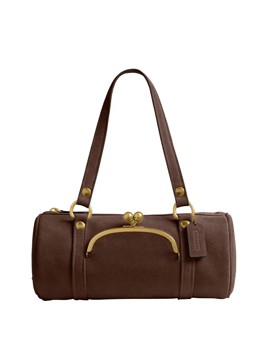 Сумка-баррел из замши COACH Originals Kisslock Large Suede Barrel Shoulder Bag