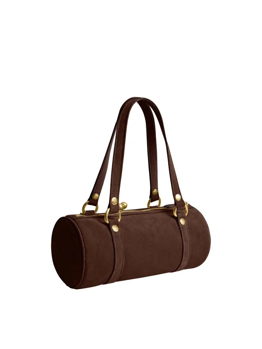 Сумка-баррел из замши COACH Originals Kisslock Large Suede Barrel Shoulder Bag — изображение 2 из 9, коричневый