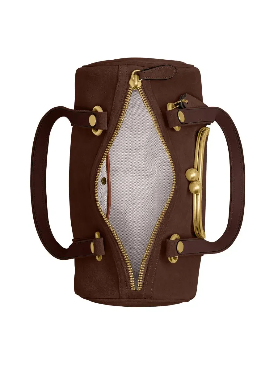 Сумка-баррел из замши COACH Originals Kisslock Large Suede Barrel Shoulder Bag — изображение 3 из 9, коричневый