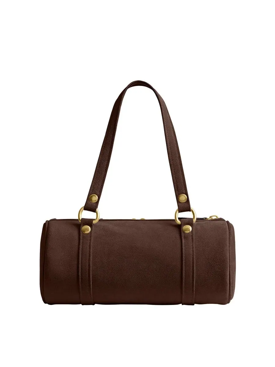 Сумка-баррел из замши COACH Originals Kisslock Large Suede Barrel Shoulder Bag — изображение 6 из 9, коричневый