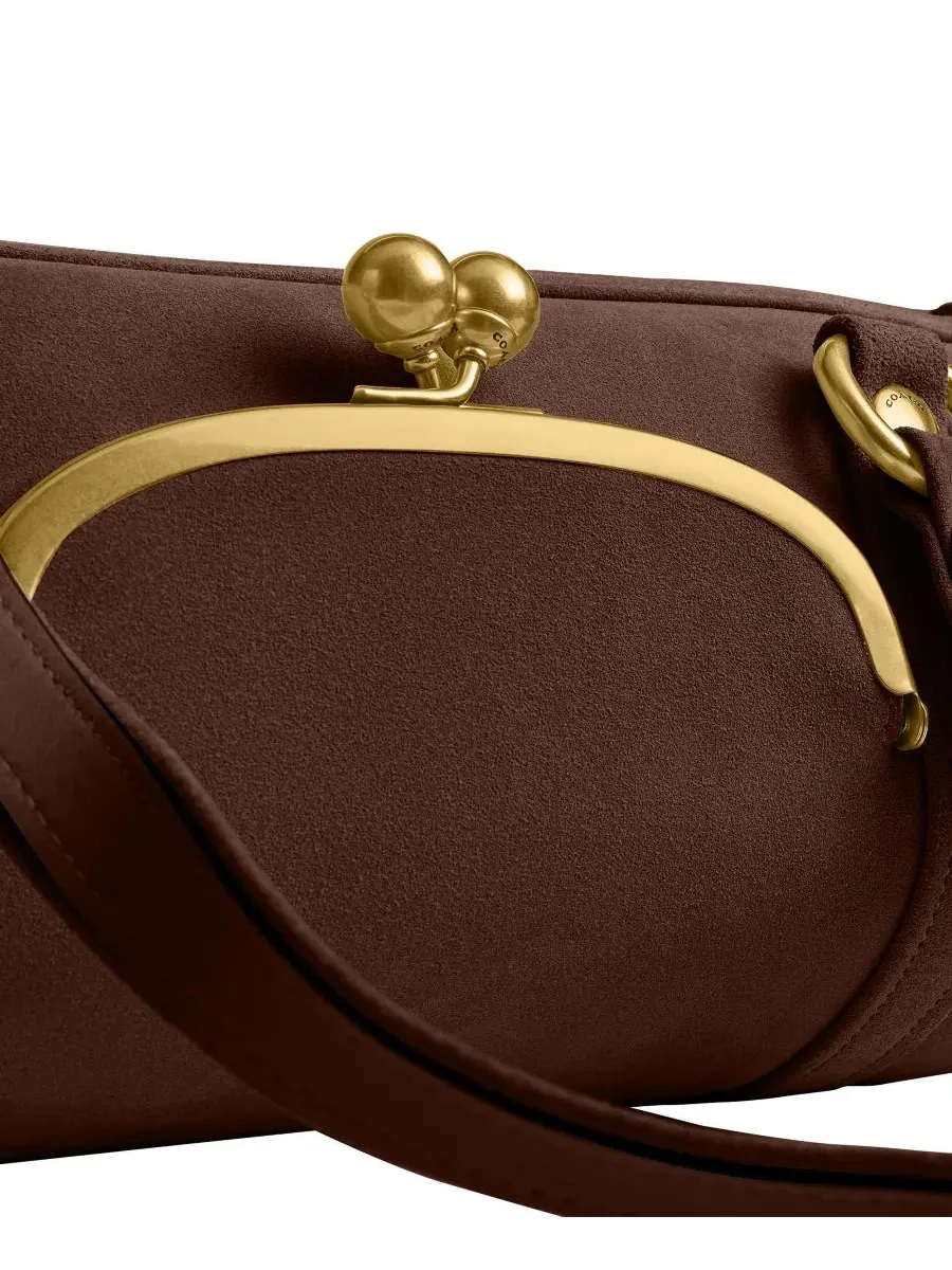Сумка-баррел из замши COACH Originals Kisslock Large Suede Barrel Shoulder Bag — изображение 7 из 9, коричневый
