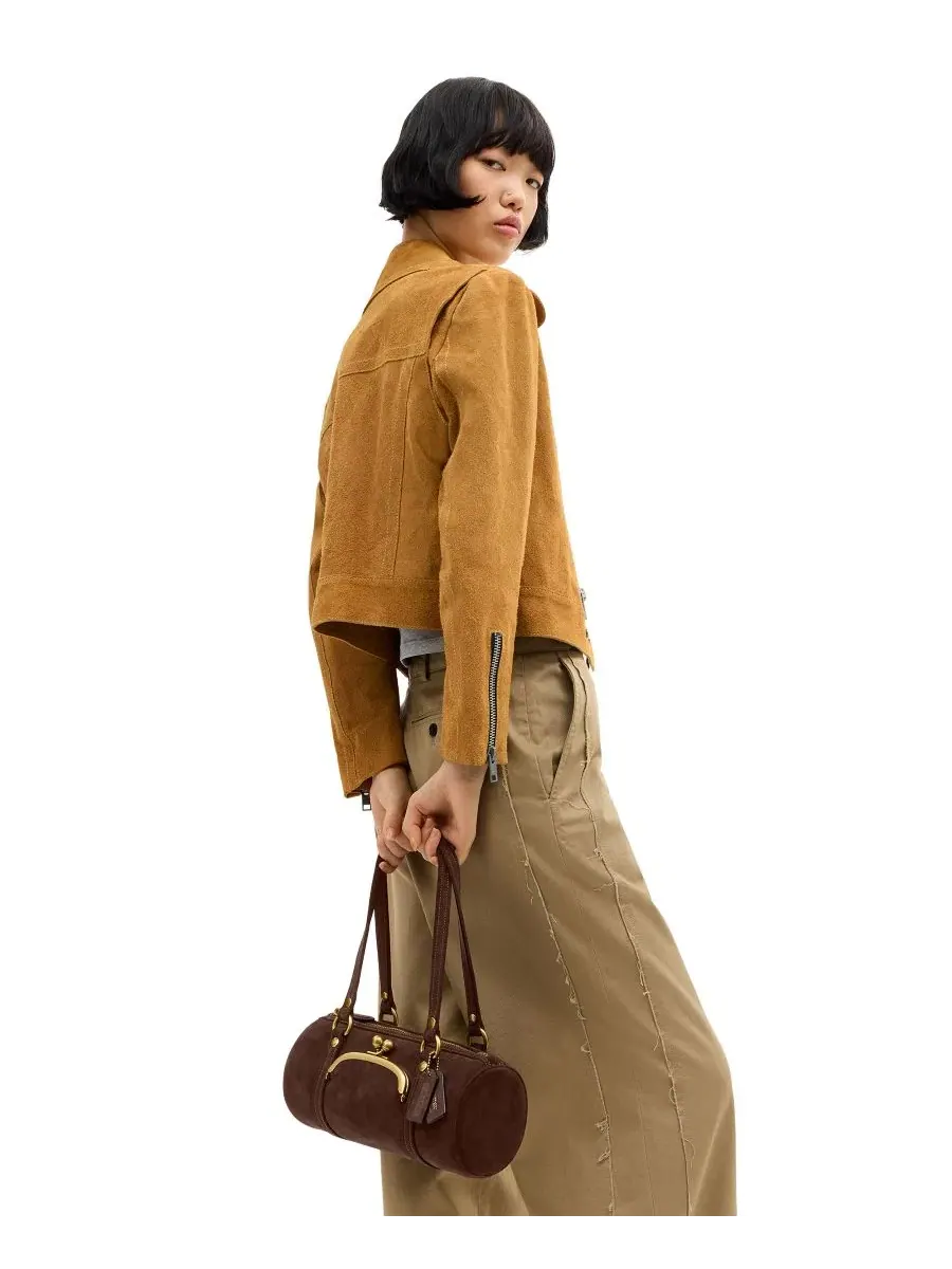 Сумка-баррел из замши COACH Originals Kisslock Large Suede Barrel Shoulder Bag — изображение 9 из 9, коричневый
