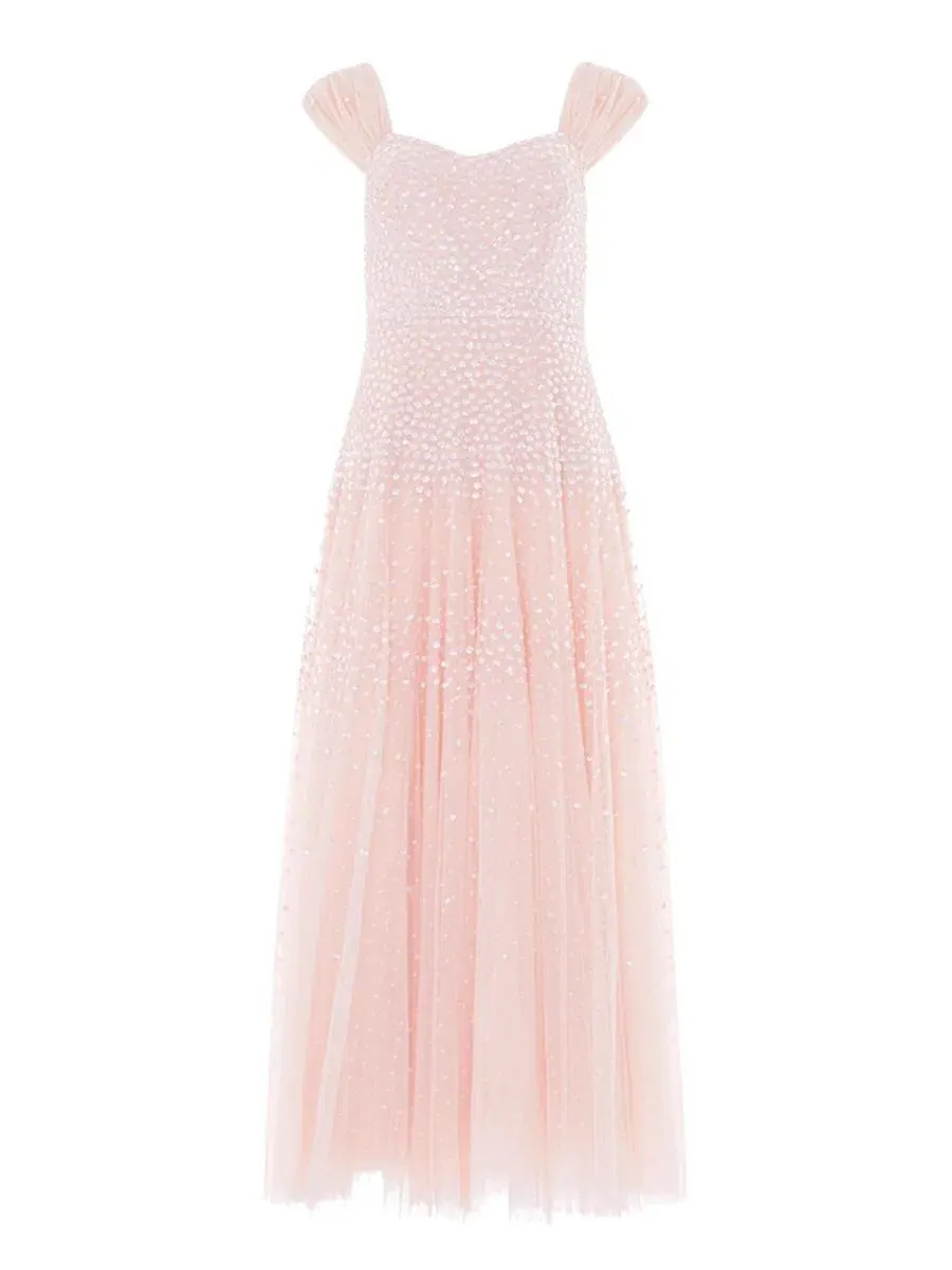 Платье вечернее с блестками Sunrise Sequin Sweetheart Ankle Gown Needle & Thread — изображение 2 из 4, опаловый