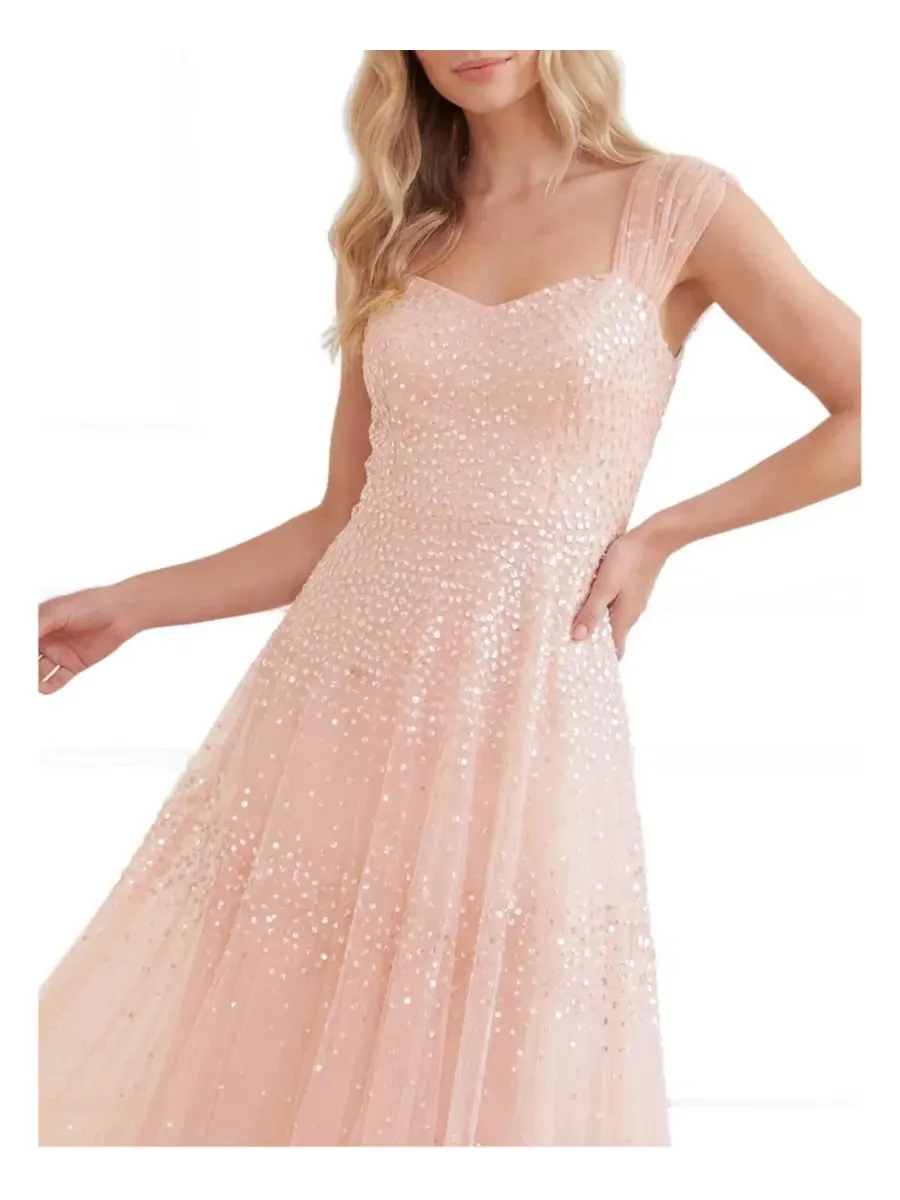 Платье вечернее с блестками Sunrise Sequin Sweetheart Ankle Gown Needle & Thread — изображение 3 из 4, опаловый