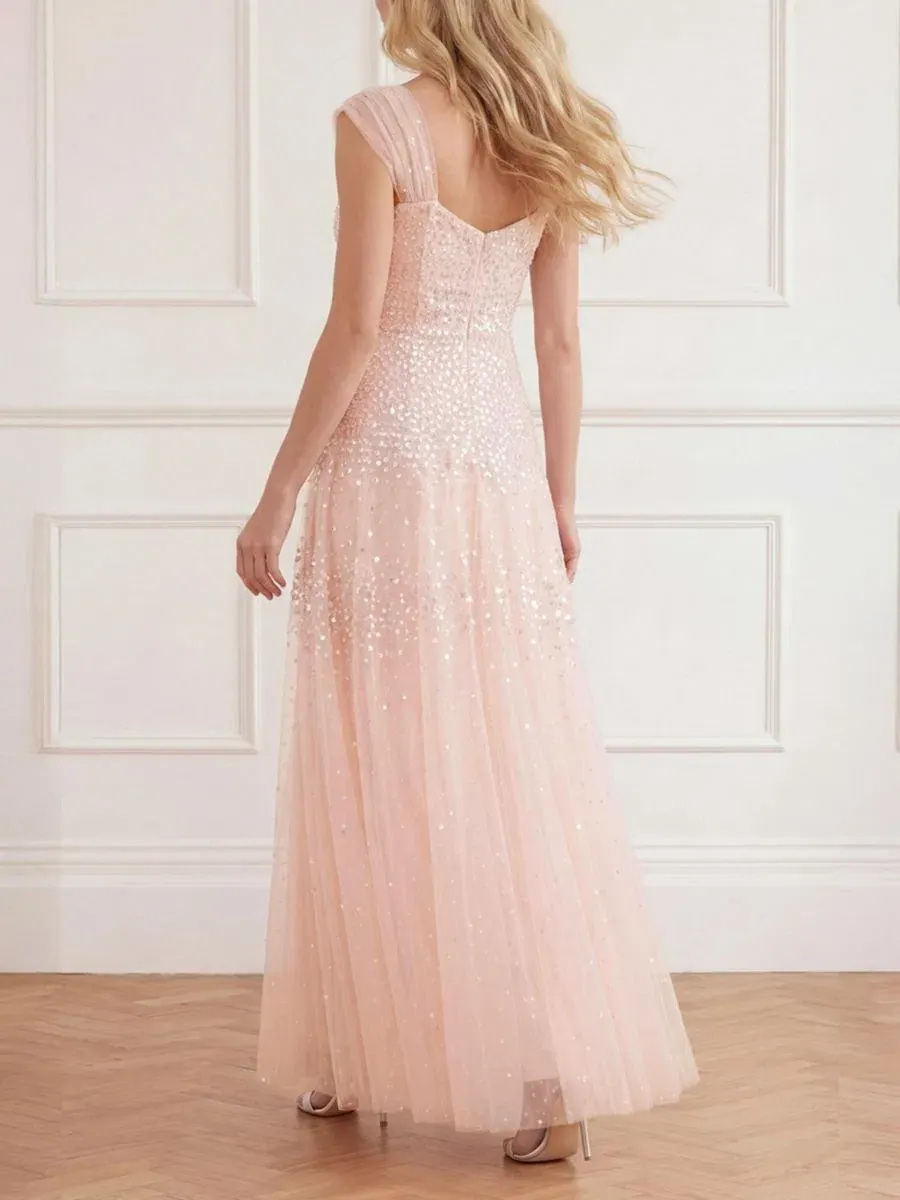 Платье вечернее с блестками Sunrise Sequin Sweetheart Ankle Gown Needle & Thread — изображение 4 из 4, опаловый
