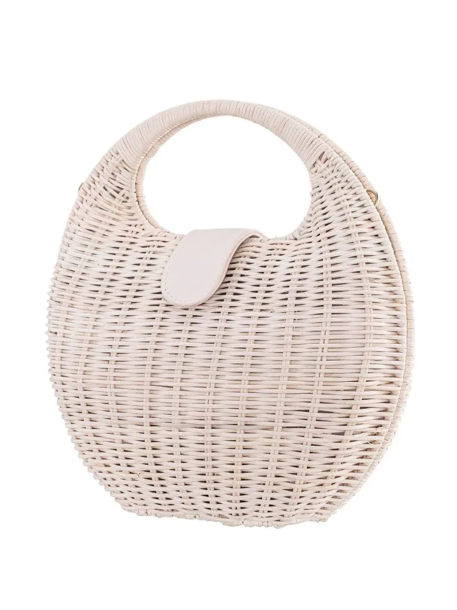 Женская сумка-сэтчел из ротанга Kava Rounded Rattan Small Satchel Handbag Nina — изображение 3 из 6, белый