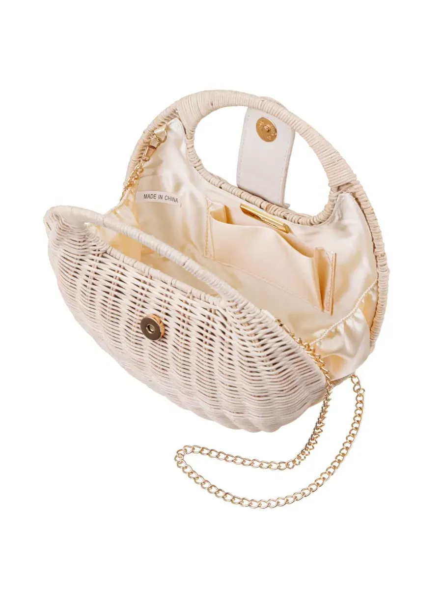 Женская сумка-сэтчел из ротанга Kava Rounded Rattan Small Satchel Handbag Nina — изображение 4 из 6, белый