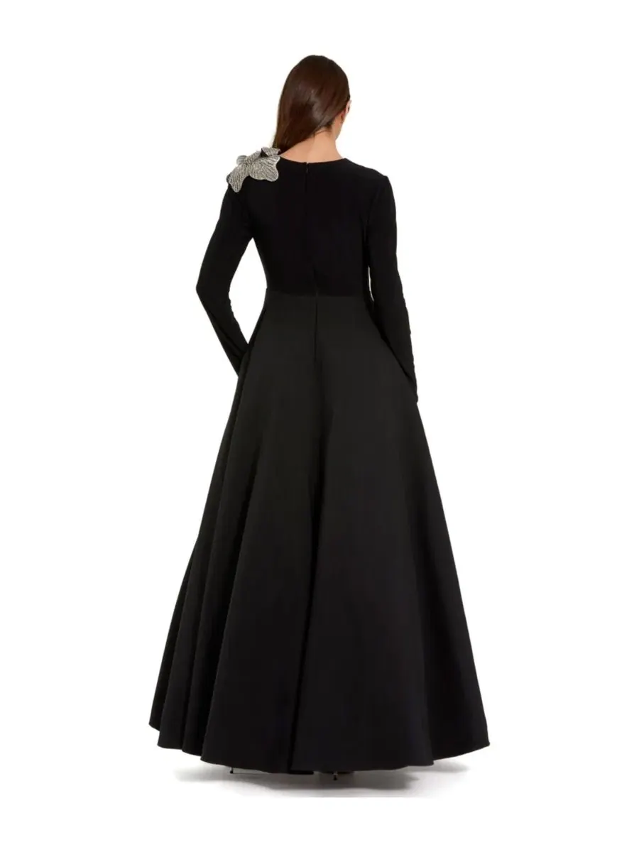 Вечернее платье с длинным рукавом и 3D-цветком, модель Petite Long Sleeve Taffeta 3D Flower Ball — изображение 2 из 3, черный